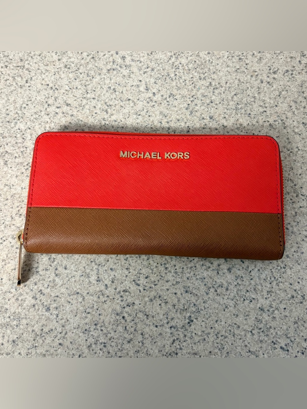 Michael Kors Red and Brown Zip-Around Wallet